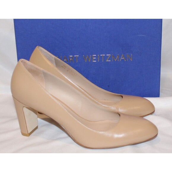 Stuart Weitzman Vida 75 Smooth Leather Block Heel Pumps NUDE U 8‎ NIB $475 - Picture 1 of 7